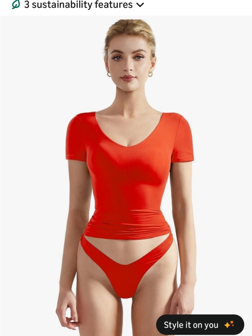 Women’s Red Short-Sleeve Scoop/V-Neck Top